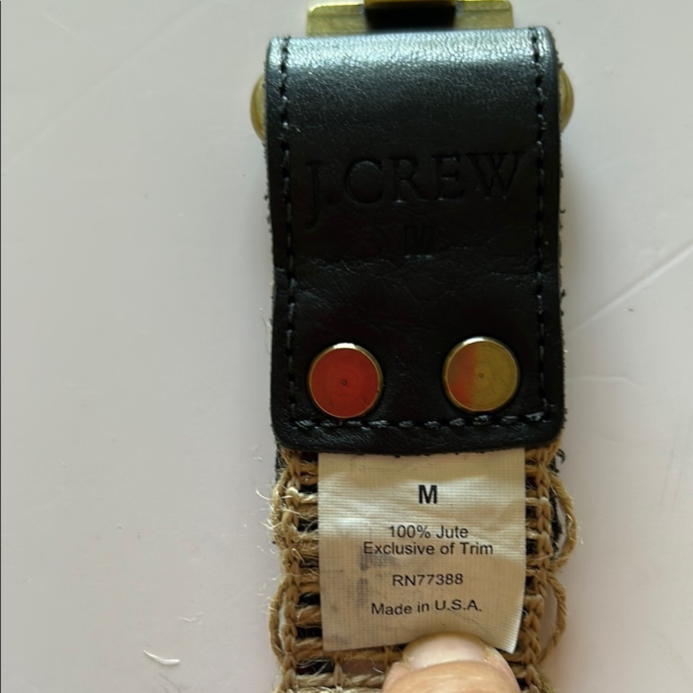J Crew Jute & Leather Belt Sequin Accents Brass Hardware - Size MEDIUM - Picture 5 of 12